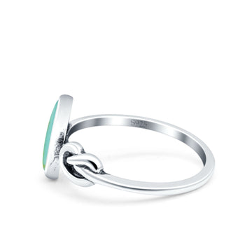 Vintage Style Oval Knot Ring Solid Oxidized Simulated Turquoise 925 Sterling Silver